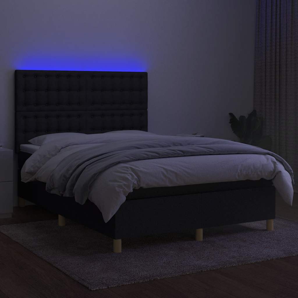 Krevet box spring s madracem LED crni 140x190 cm od tkanine