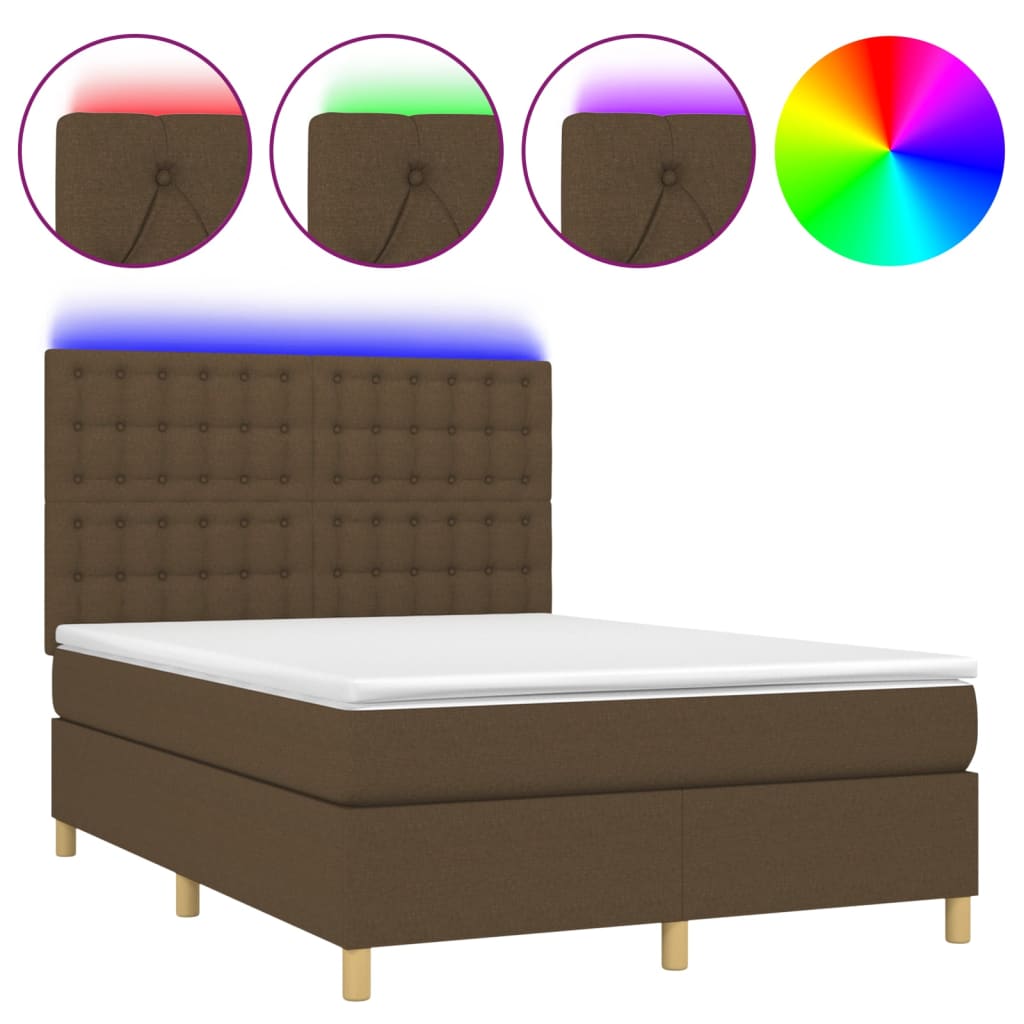 Krevet box spring s madracem LED tamnosmeđi 140x190 cm tkanina
