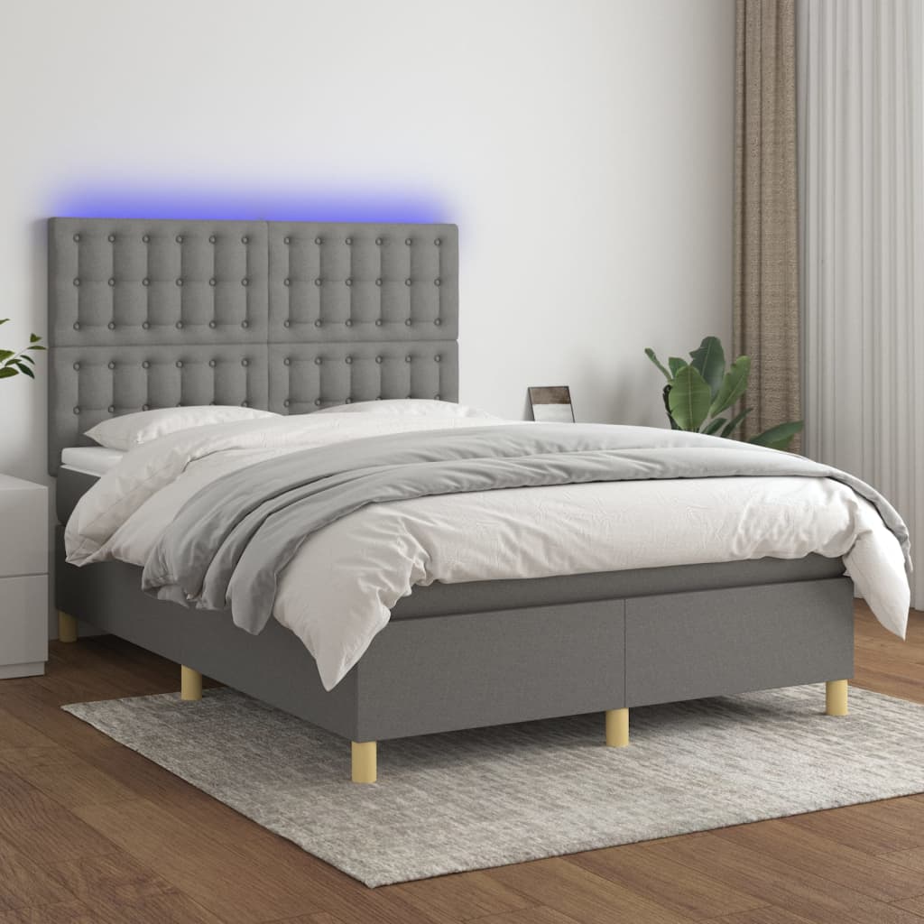 Krevet box spring s madracem LED tamnosivi 140x200 cm tkanina