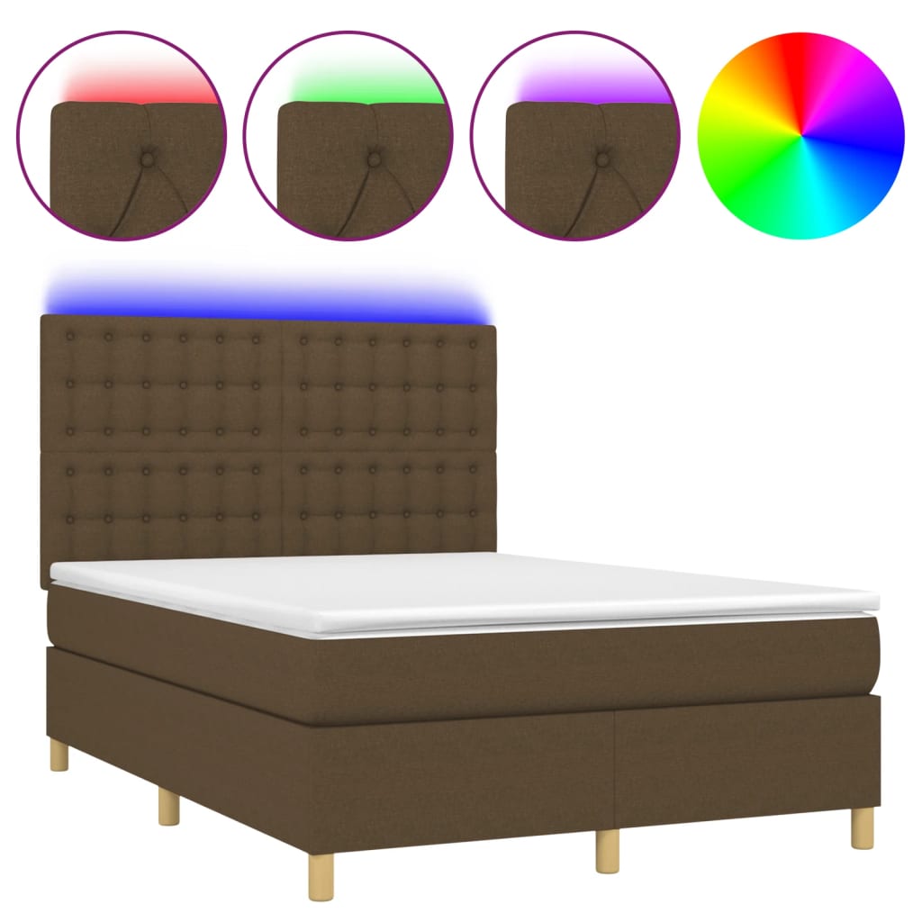 Krevet box spring s madracem LED tamnosmeđi 140x200 cm tkanina