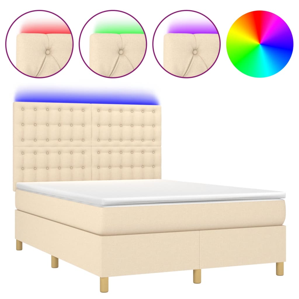 Krevet box spring s madracem LED krem 140x200 cm od tkanine