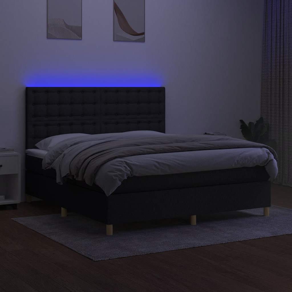 Krevet box spring s madracem LED crni 160x200 cm od tkanine