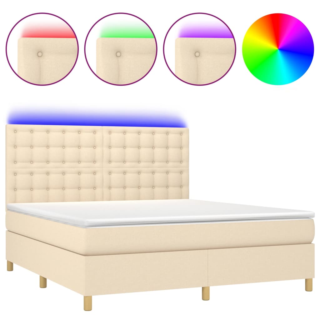 Krevet box spring s madracem LED krem 160x200 cm od tkanine