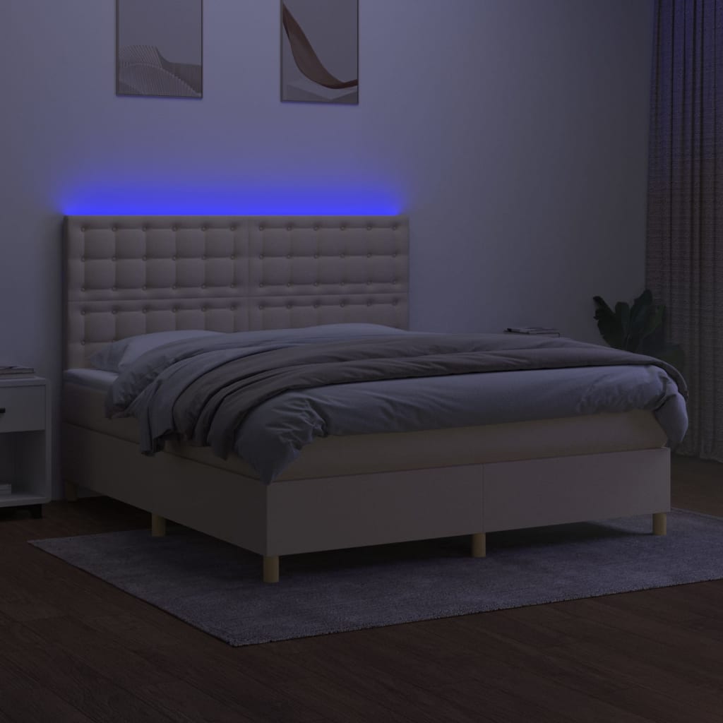 Krevet box spring s madracem LED krem 160x200 cm od tkanine