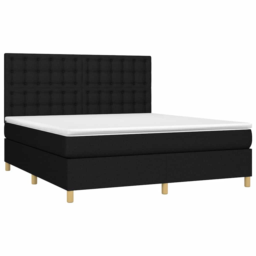 Krevet box spring s madracem LED crni 180x200 cm od tkanine