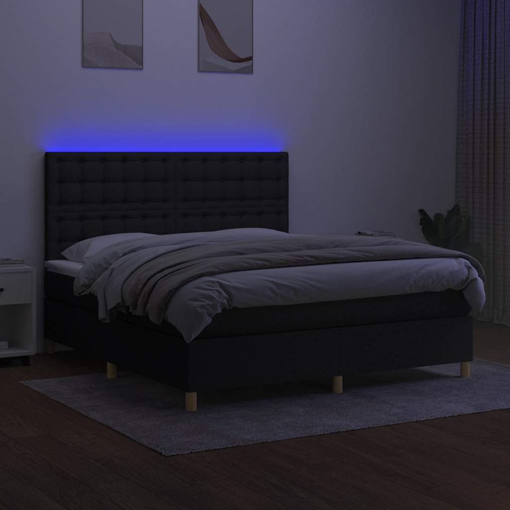 Krevet box spring s madracem LED crni 180x200 cm od tkanine