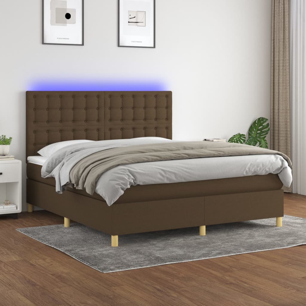 Krevet box spring s madracem LED tamnosmeđi 180x200 cm tkanina