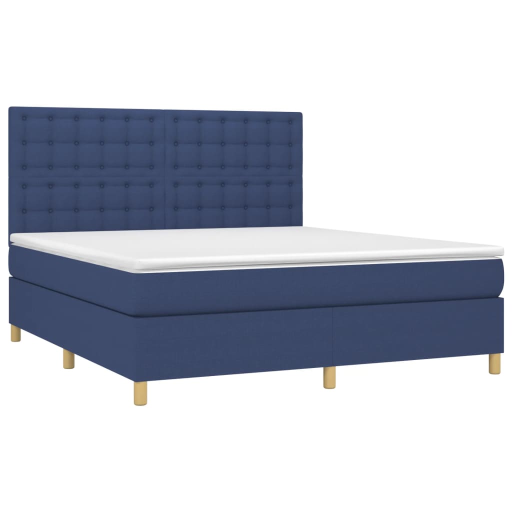 Krevet box spring s madracem LED plavi 180x200 cm od tkanine