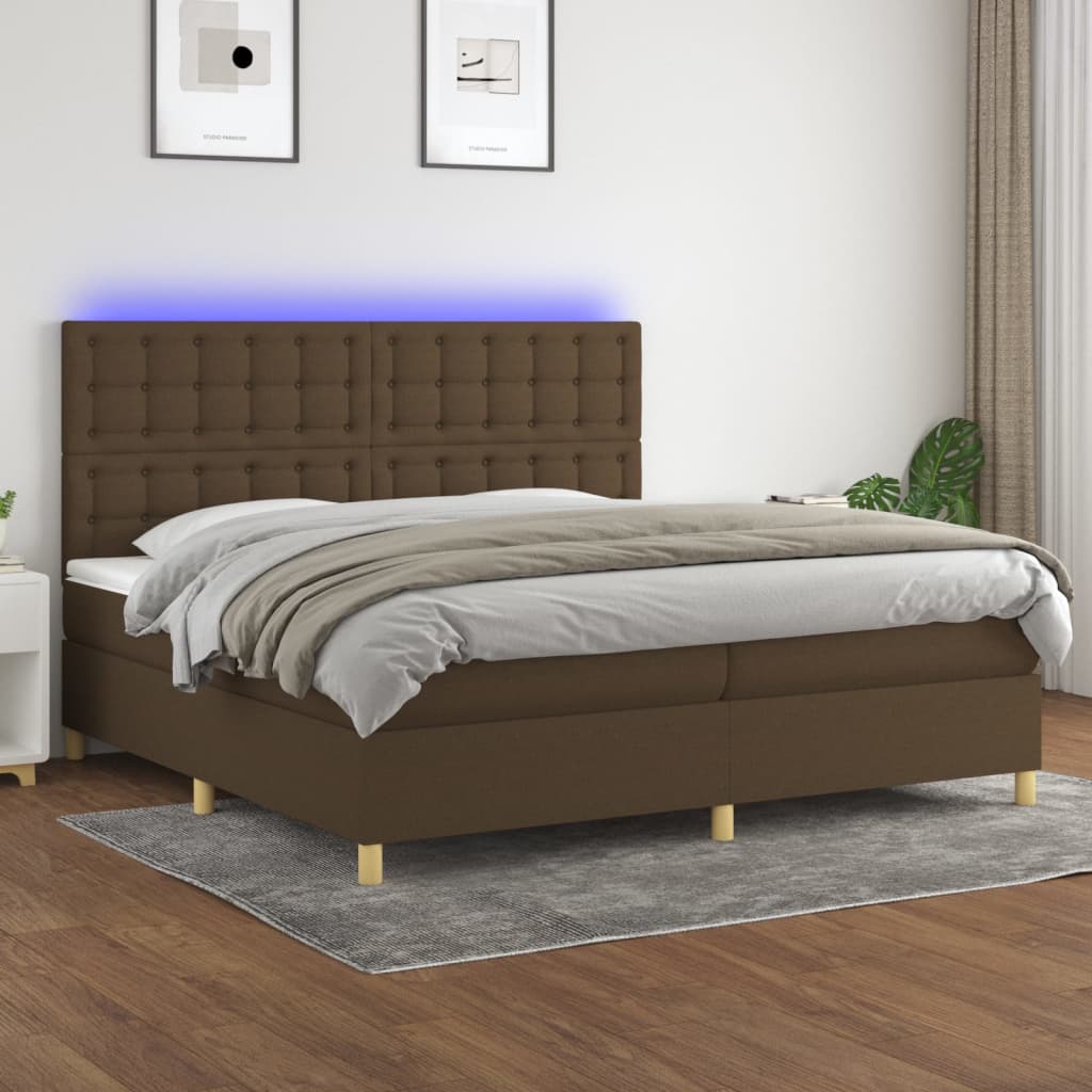Krevet box spring s madracem LED tamnosmeđi 200x200 cm tkanina