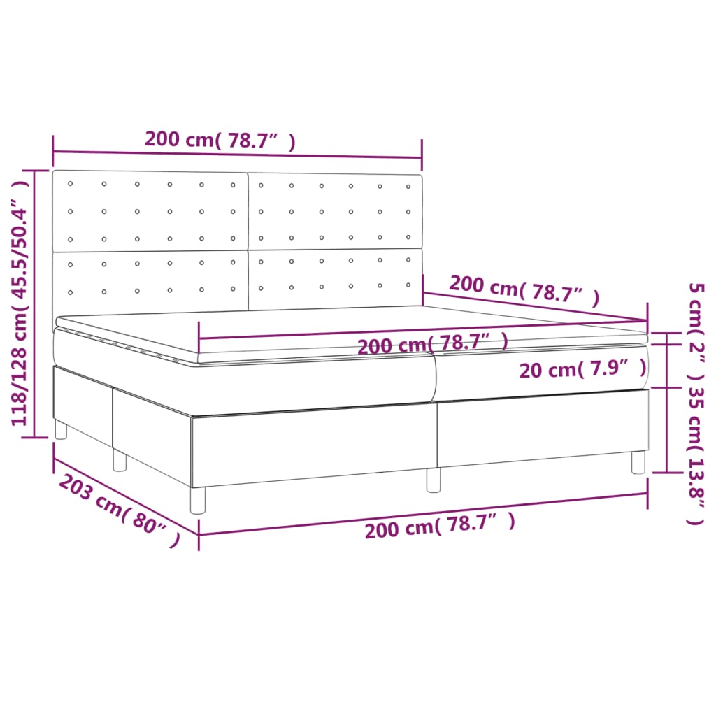 Krevet box spring s madracem LED plavi 200x200 cm od tkanine