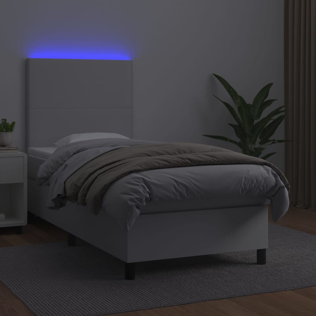 Krevet box spring s madracem LED bijeli 80x200 cm umjetna koža