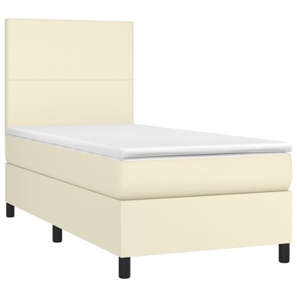 Krevet box spring s madracem LED krem 90x190 cm od umjetne kože