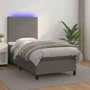 Krevet box spring s madracem LED sivi 90x190 cm od umjetne kože