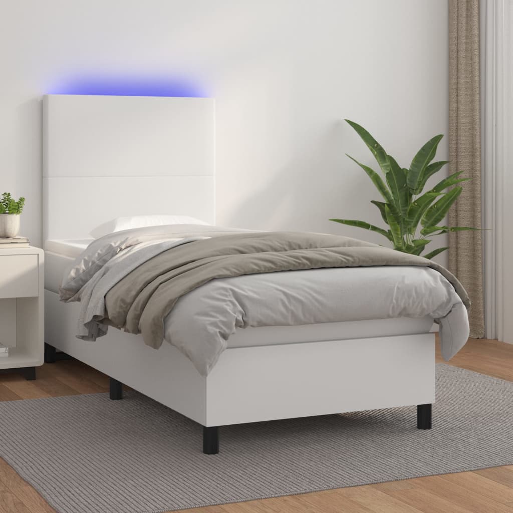 Krevet box spring s madracem LED bijeli 90x200 cm umjetna koža