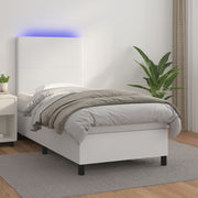 Krevet box spring s madracem LED bijeli 90x200 cm umjetna koža