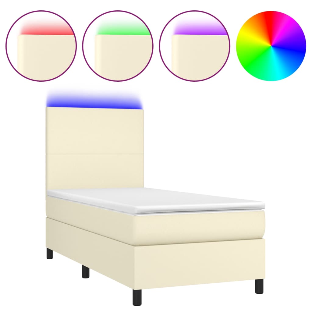 Krevet box spring s madracem LED krem 90x200 cm od umjetne kože
