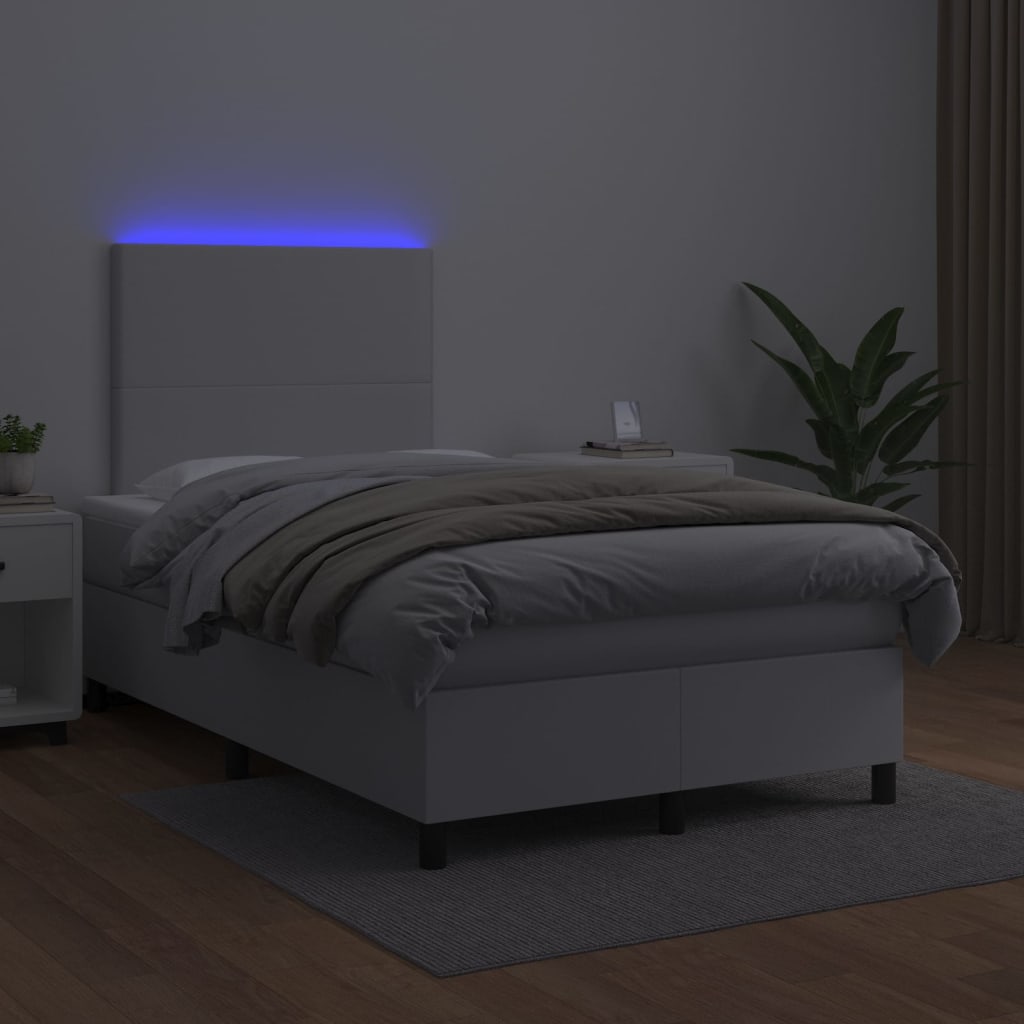 Krevet box spring s madracem LED bijeli 120x200 cm umjetna koža