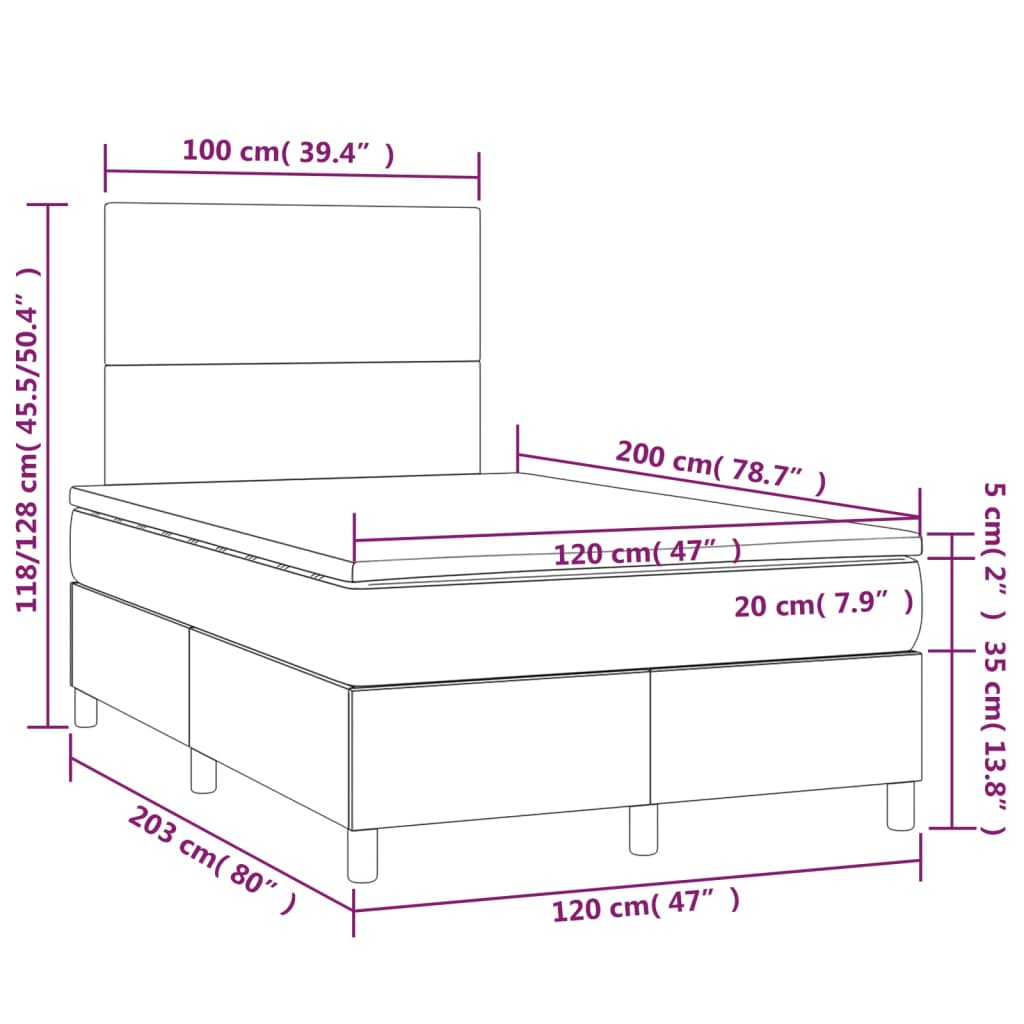 Krevet box spring madrac LED cappuccino 120x200cm umjetna koža