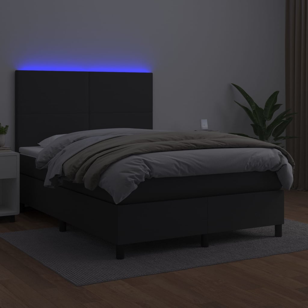 Krevet box spring s madracem LED crni 140 x 190 cm umjetna koža