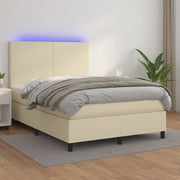 Krevet box spring s madracem LED krem 140x190cm od umjetne kože