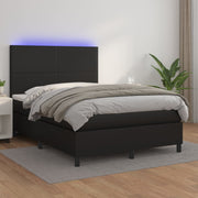 Krevet box spring s madracem LED crni 140x200cm od umjetne kože