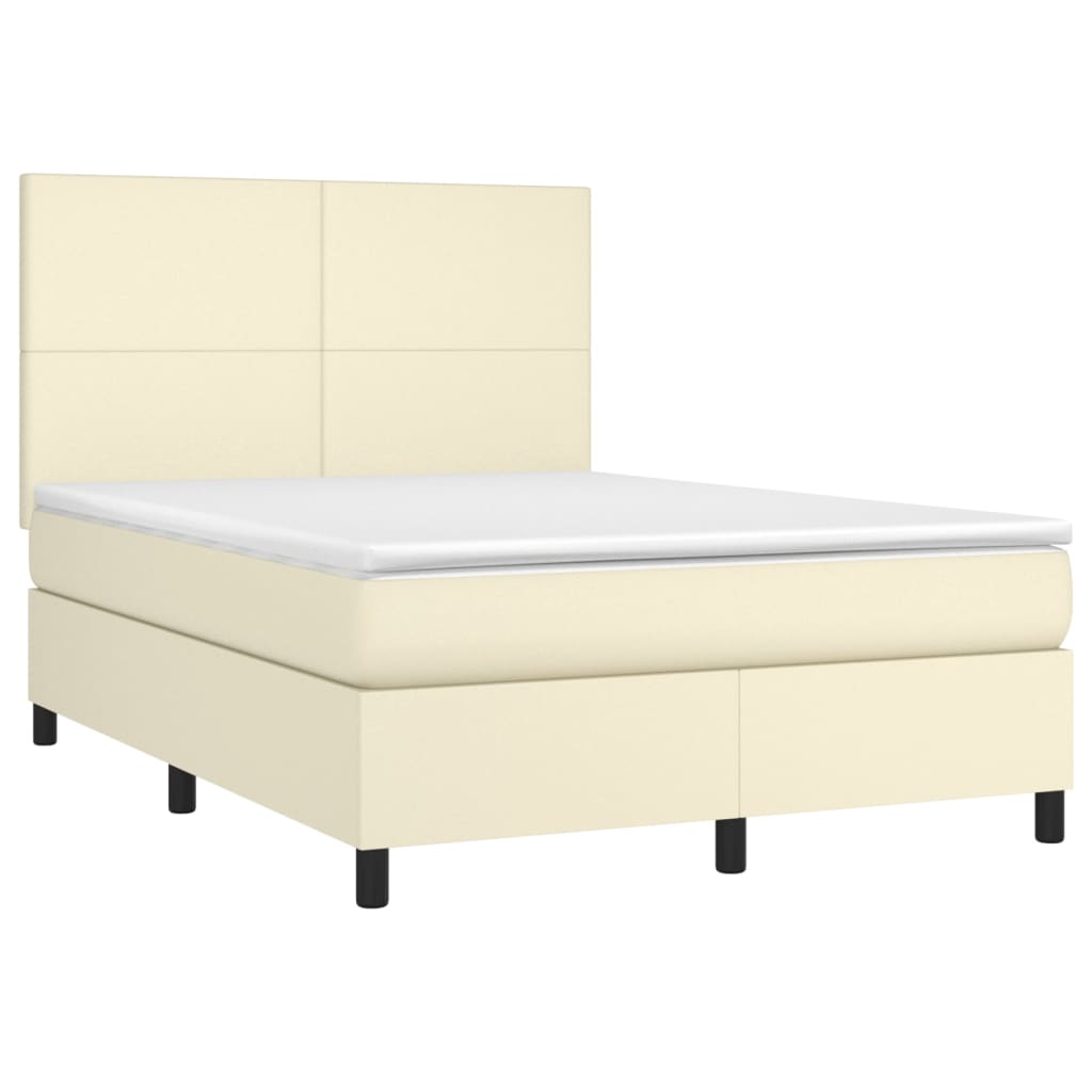 Krevet box spring s madracem LED krem 140x200cm od umjetne kože