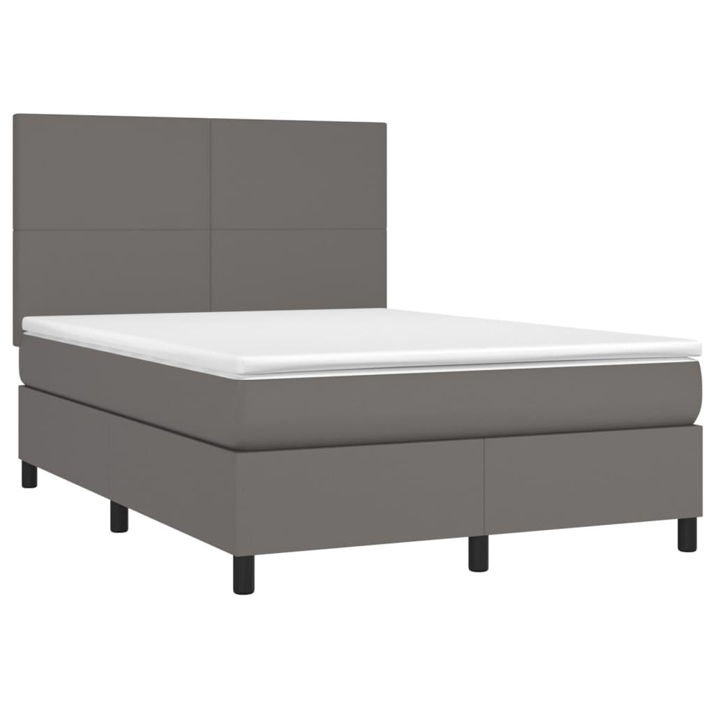 Krevet box spring s madracem LED sivi 140x200cm od umjetne kože