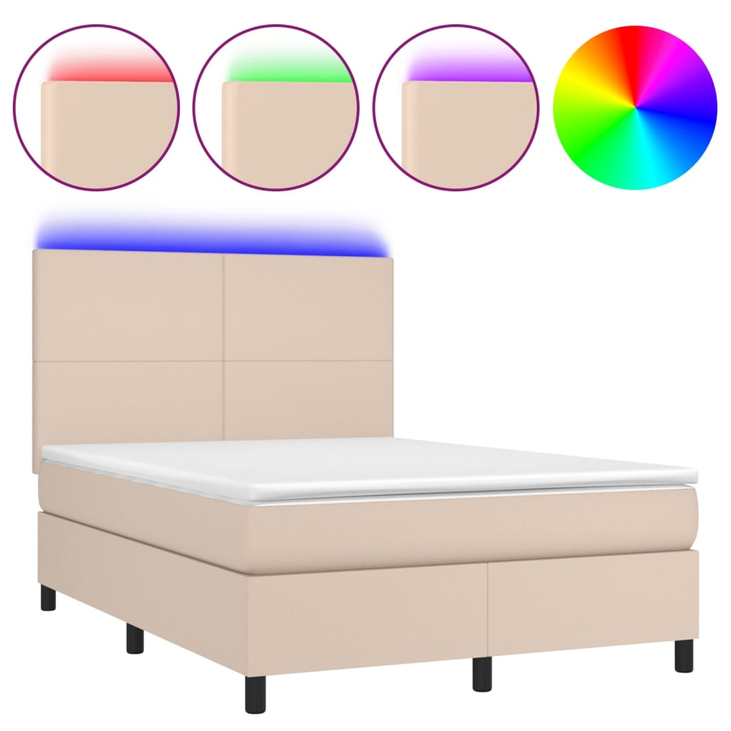 Krevet box spring madrac LED cappuccino 140x200cm umjetna koža