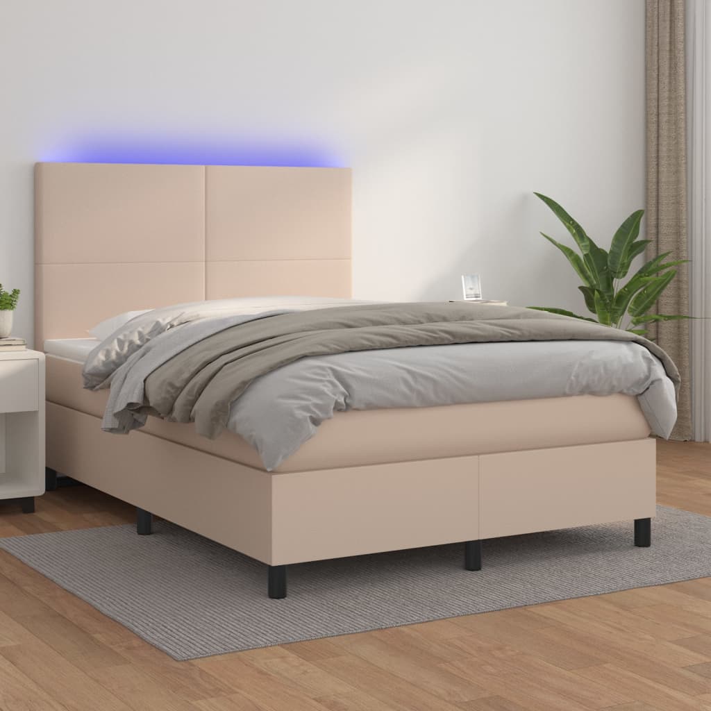 Krevet box spring madrac LED cappuccino 140x200cm umjetna koža