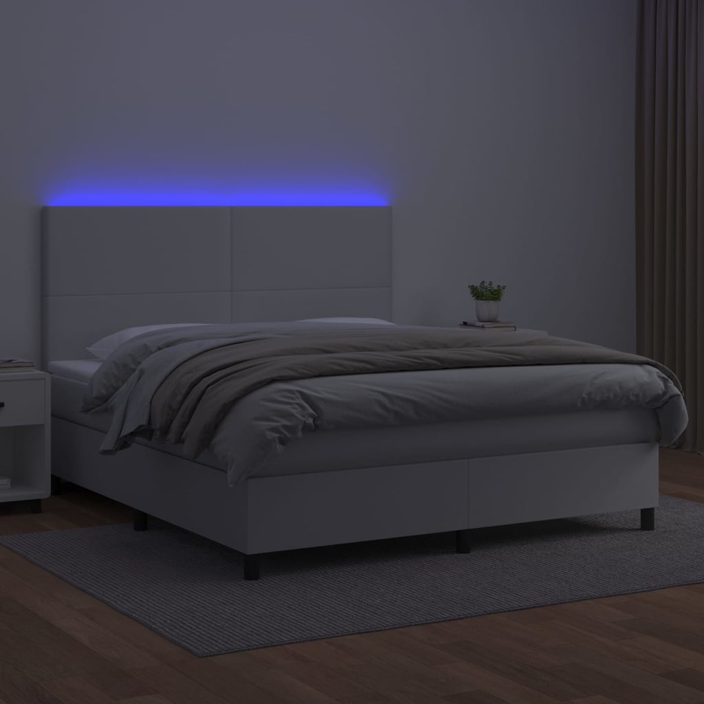Krevet box spring s madracem LED bijeli 160x200 cm umjetna koža