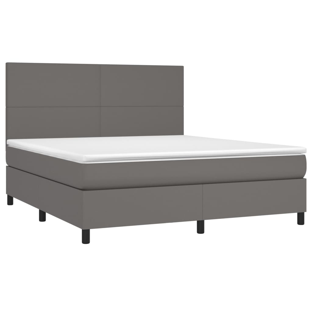 Krevet box spring s madracem LED sivi 160x200cm od umjetne kože