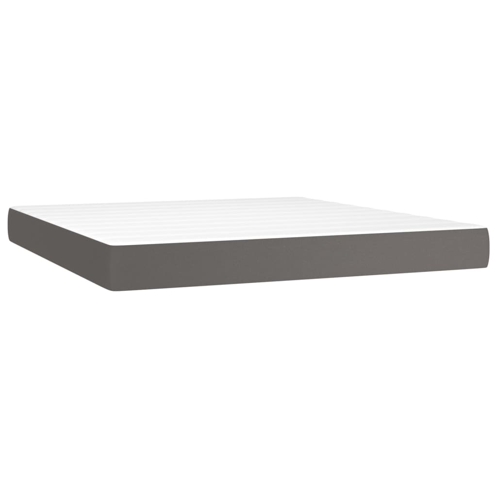 Krevet box spring s madracem LED sivi 160x200cm od umjetne kože