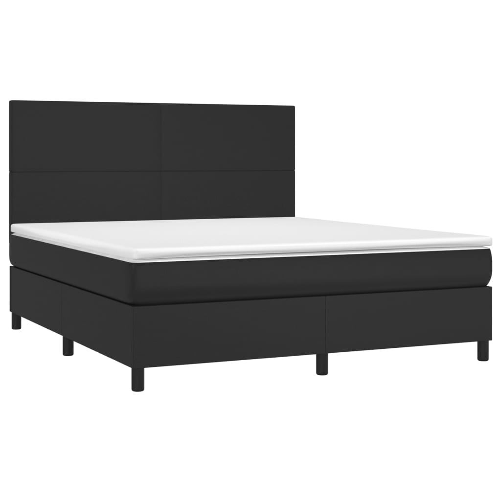 Krevet box spring s madracem LED crni 180x200cm od umjetne kože