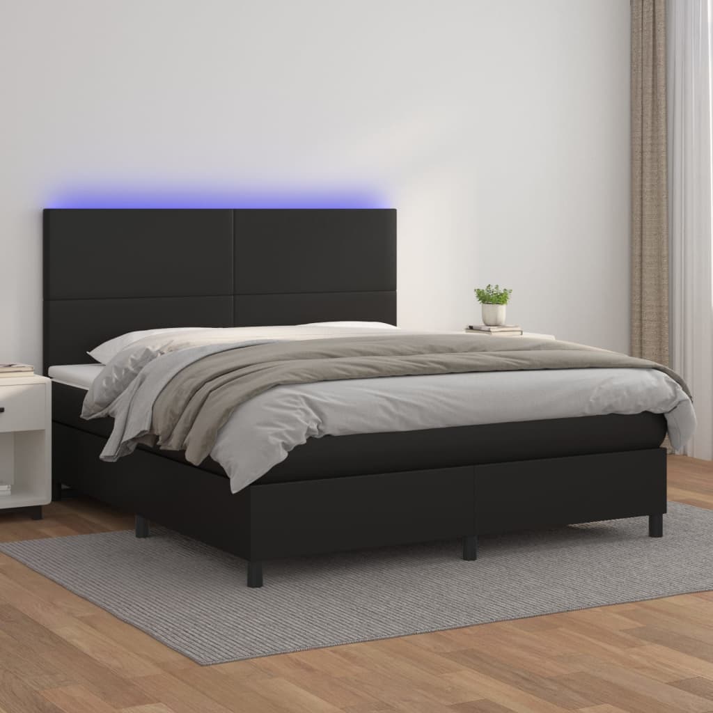 Krevet box spring s madracem LED crni 180x200cm od umjetne kože
