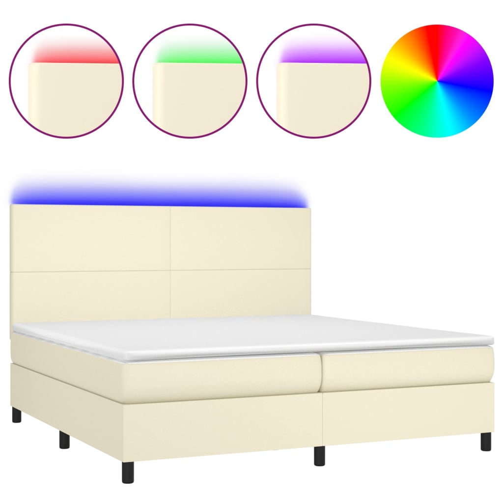 Krevet box spring s madracem LED krem 200x200cm od umjetne kože