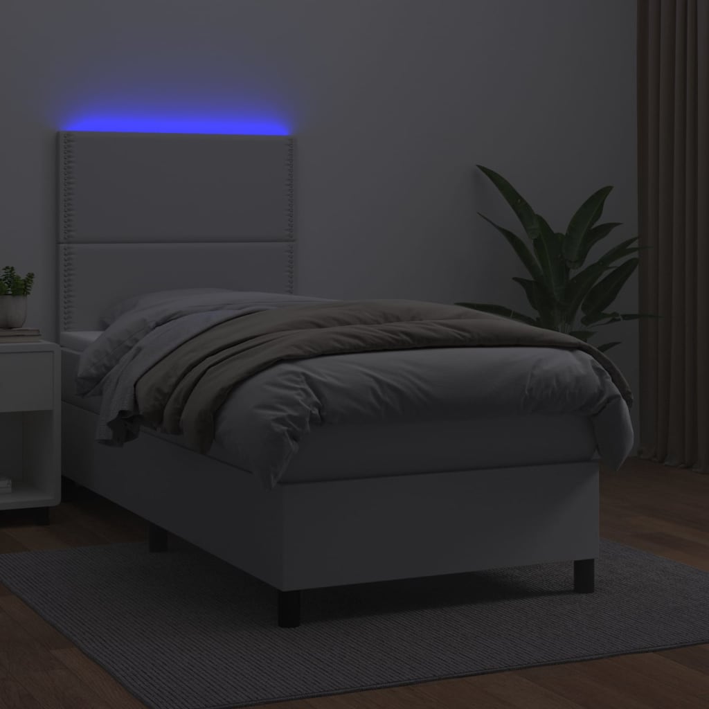 Krevet box spring s madracem LED bijeli 100x200 cm umjetna koža