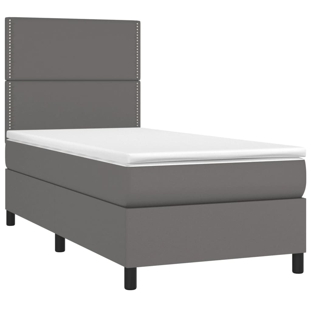 Krevet box spring s madracem LED sivi 100x200cm od umjetne kože