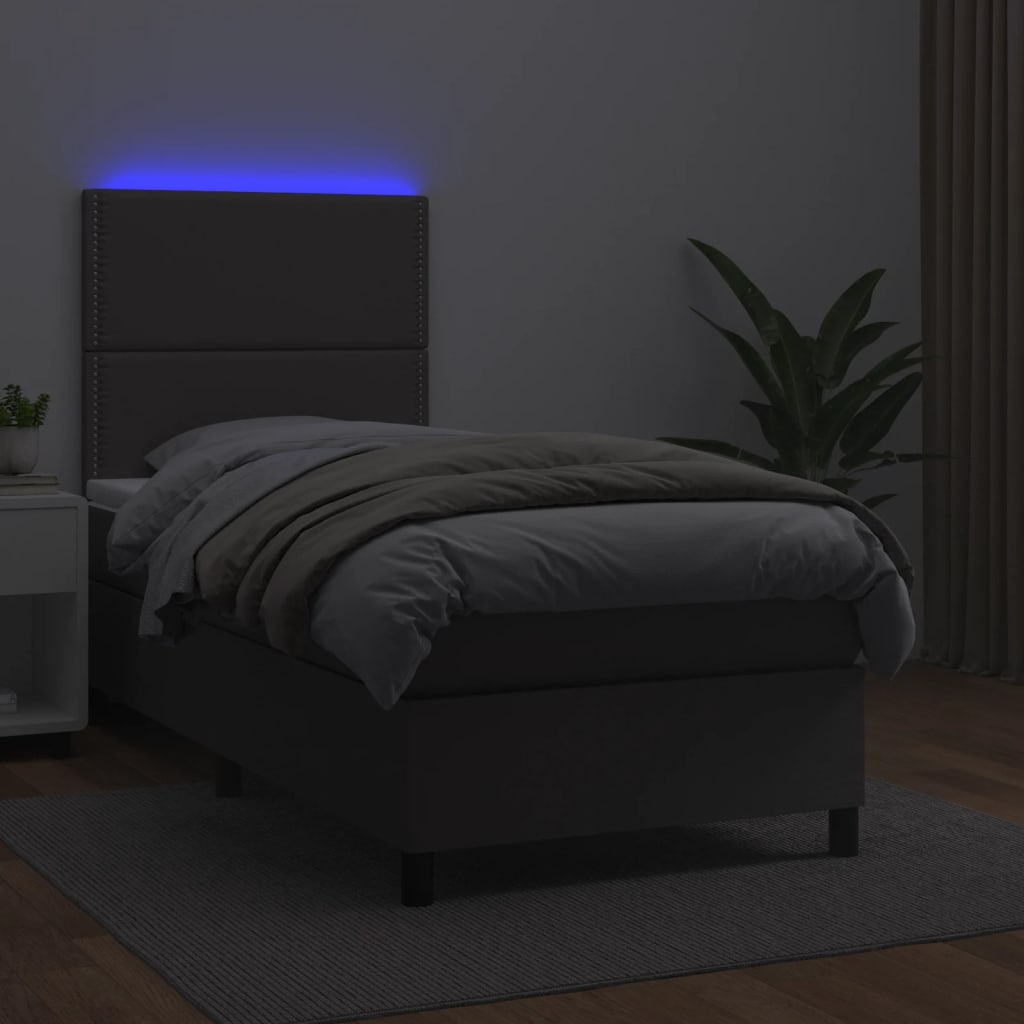 Krevet box spring s madracem LED sivi 100x200cm od umjetne kože