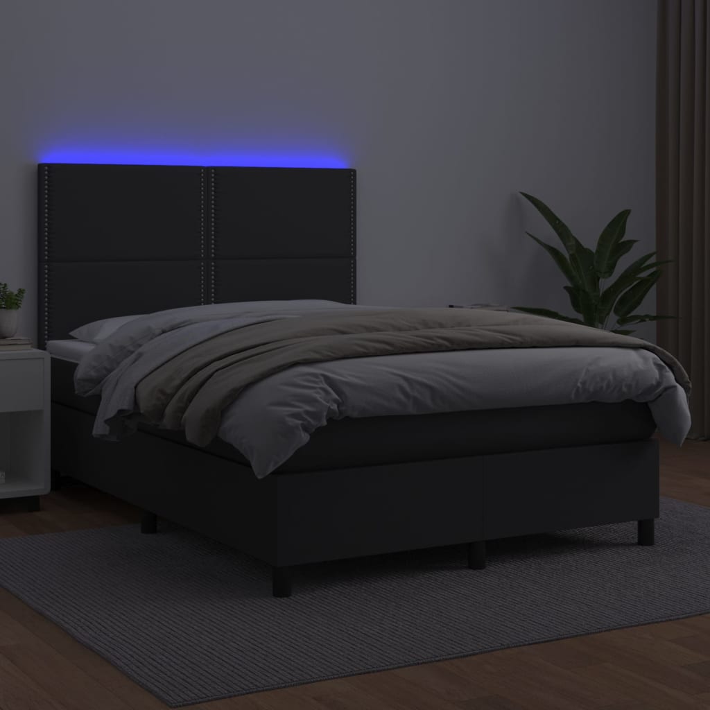 Krevet box spring s madracem LED crni 140 x 190 cm umjetna koža