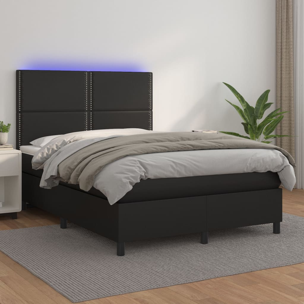 Krevet box spring s madracem LED crni 140 x 190 cm umjetna koža