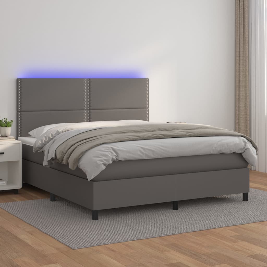 Krevet box spring s madracem LED sivi 140x190cm od umjetne kože