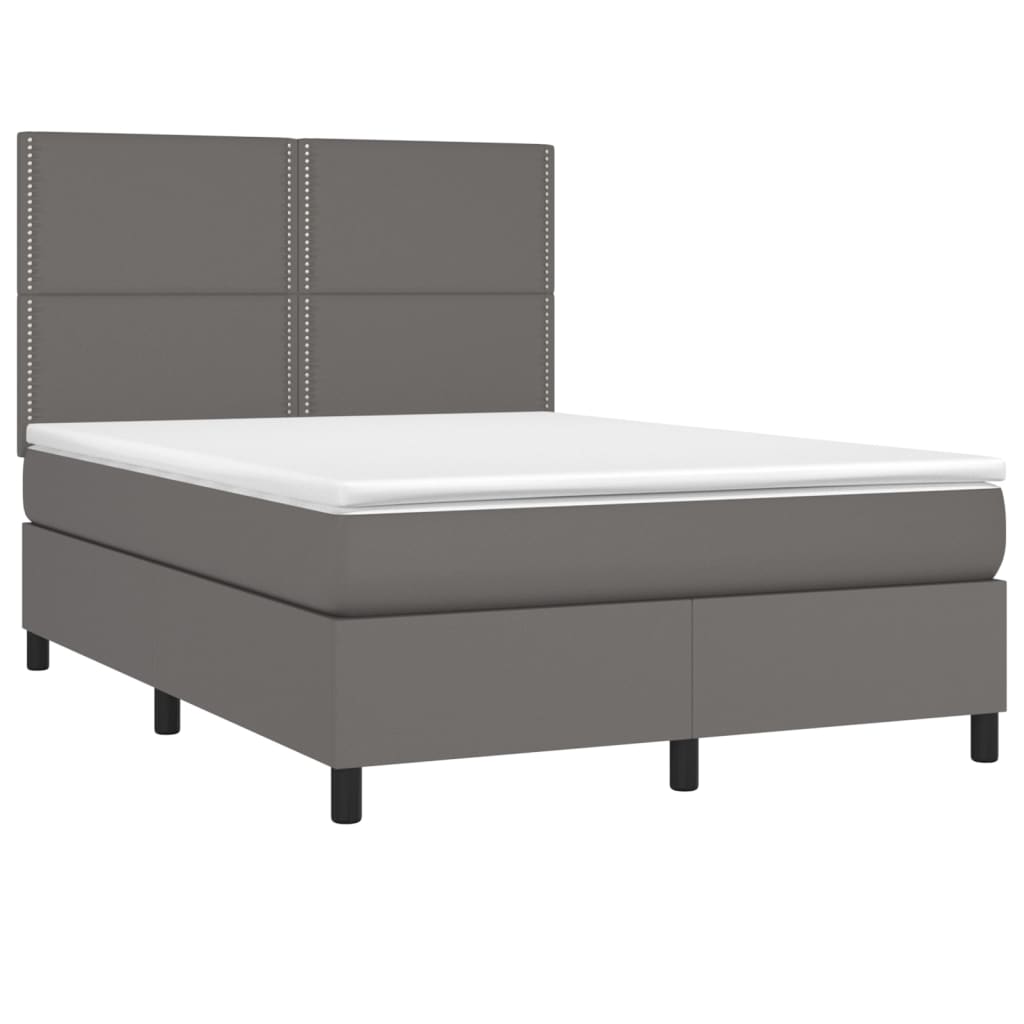 Krevet box spring s madracem LED sivi 140x200cm od umjetne kože