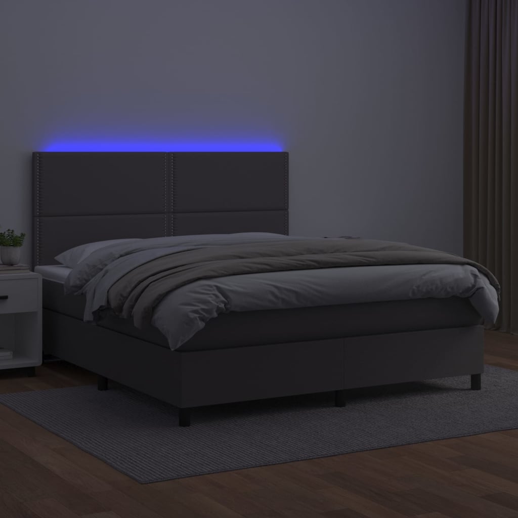 Krevet box spring s madracem LED sivi 140x200cm od umjetne kože