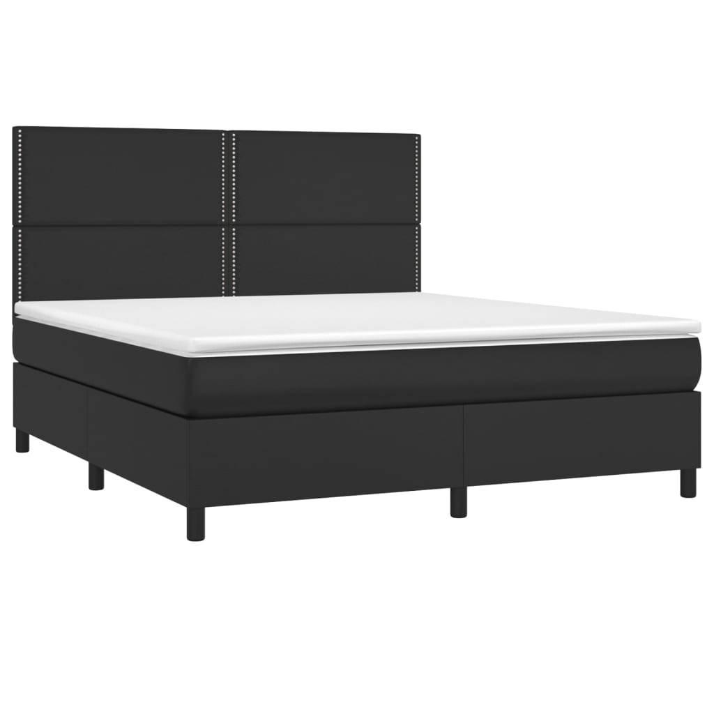 Krevet box spring s madracem LED crni 180x200cm od umjetne kože