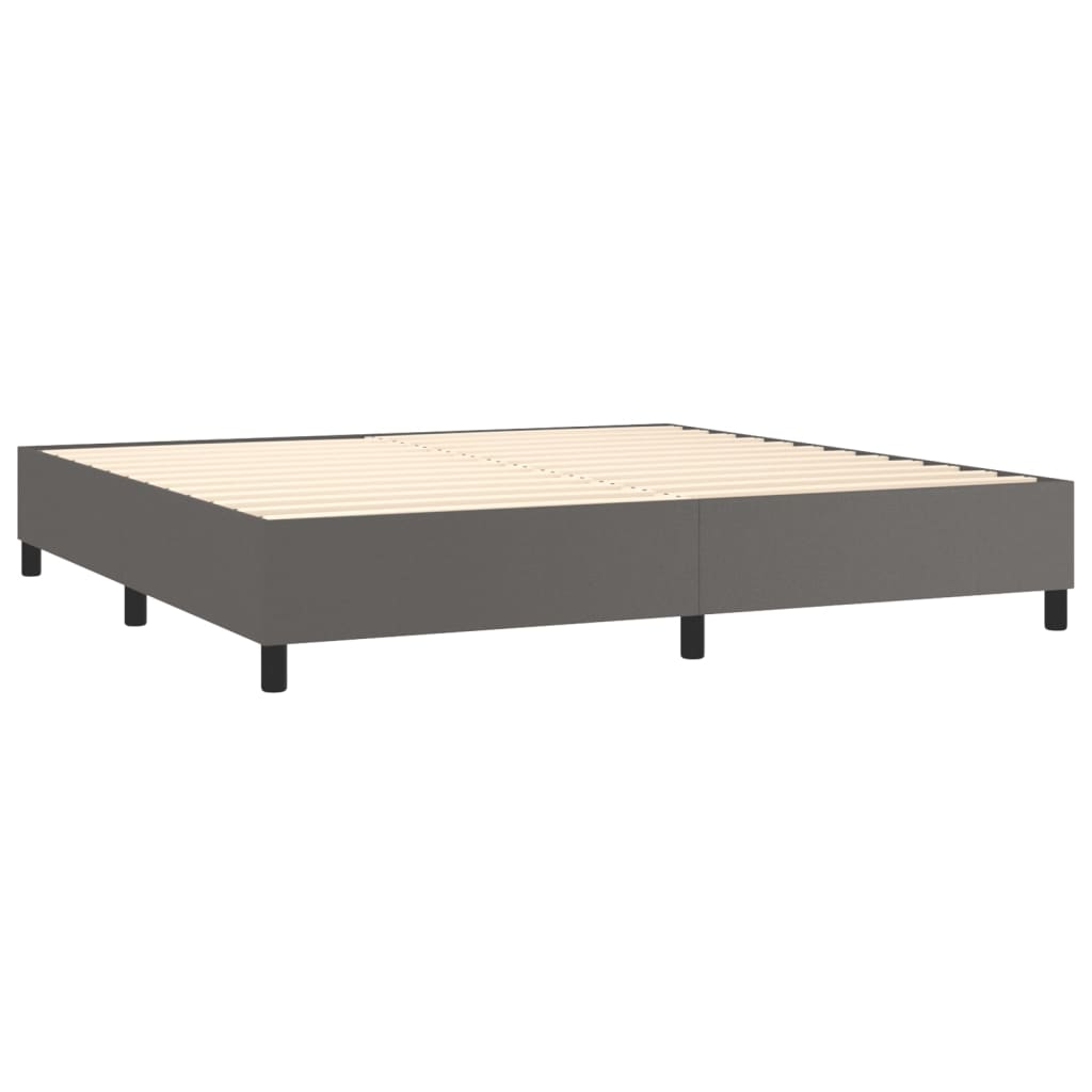 Krevet box spring s madracem LED sivi 200x200cm od umjetne kože