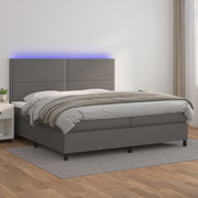 Krevet box spring s madracem LED sivi 200x200cm od umjetne kože