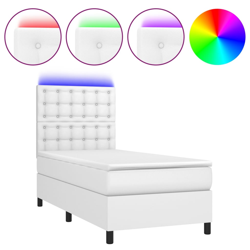 Krevet box spring s madracem LED bijeli 80x200 cm umjetna koža