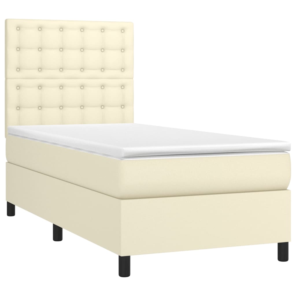 Krevet box spring s madracem LED krem 80x200 cm od umjetne kože