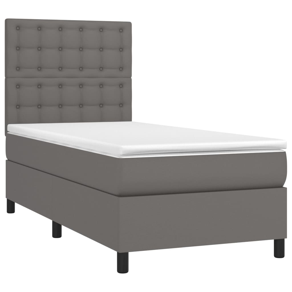 Krevet box spring s madracem LED sivi 80x200 cm od umjetne kože