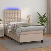 Krevet box spring madrac LED cappuccino 90x190cm umjetna koža